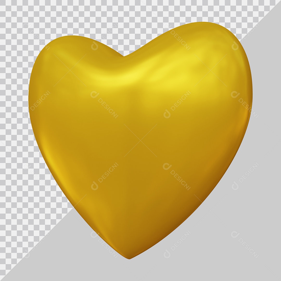 Coração Dourado Elemento 3D Para Composição PSD