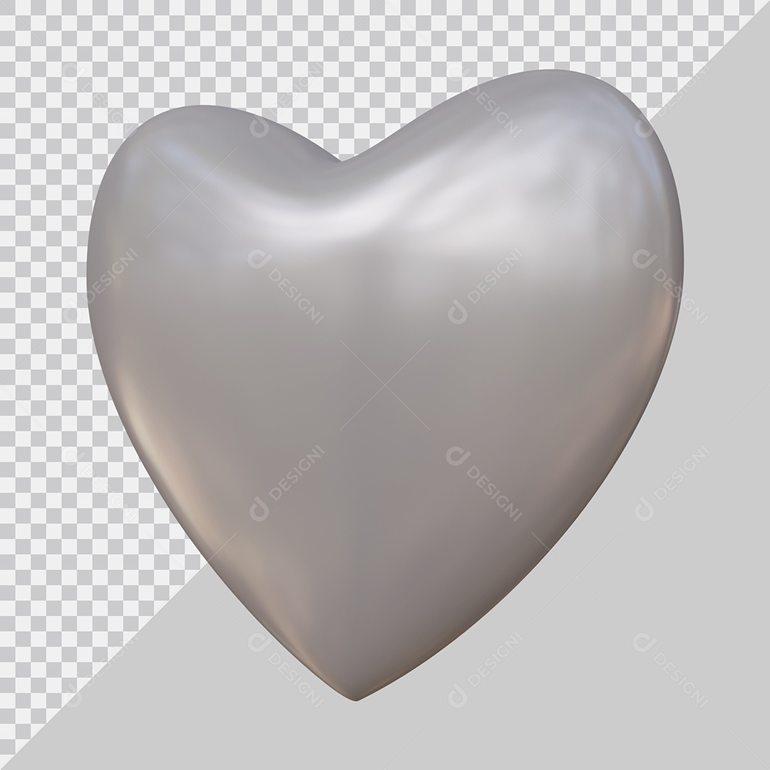 Coração Prata Elemento 3D Para Composição PSD