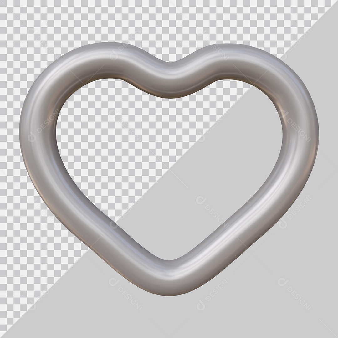 Coração Prata Elemento 3D Para Composição PSD