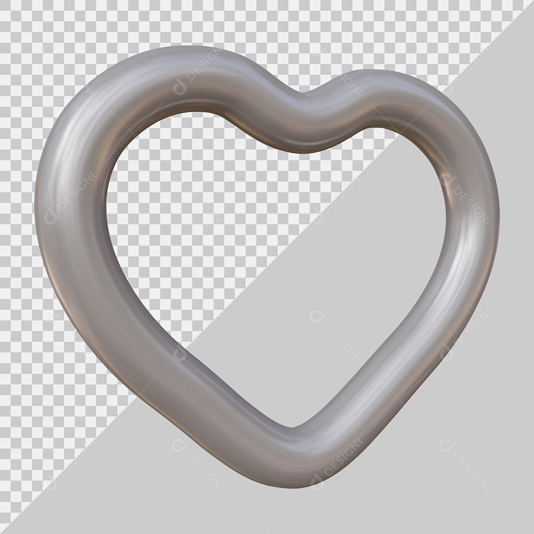 Coração Prata Elemento 3D Para Composição PSD