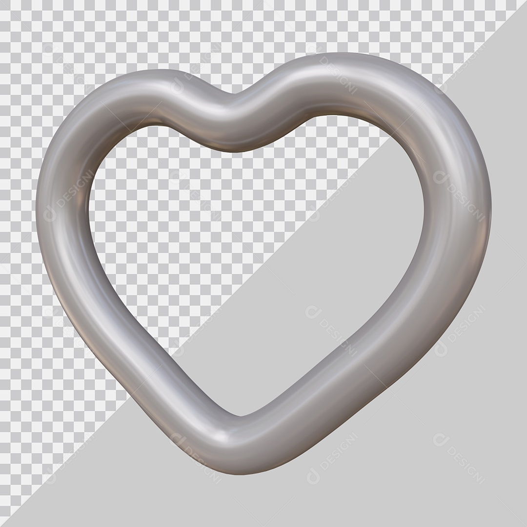 Coração Prata Elemento 3D Para Composição PSD
