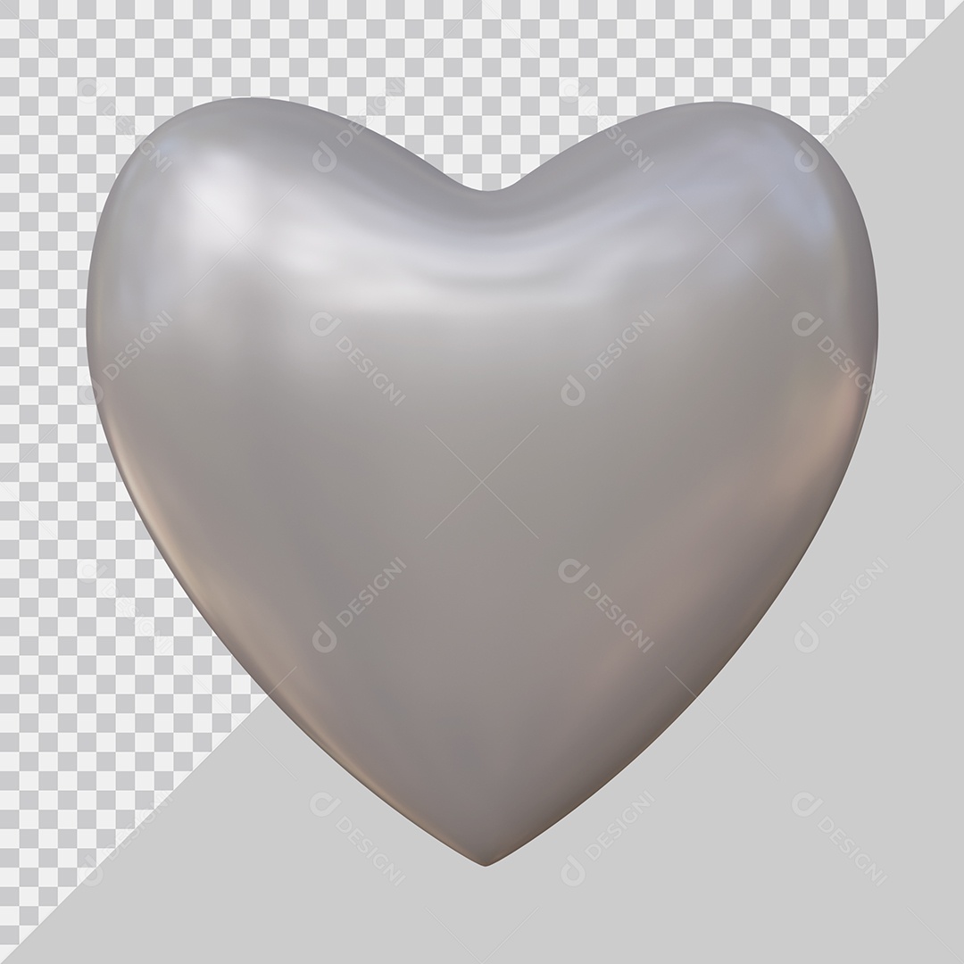 Coração Prata Elemento 3D Para Composição PSD