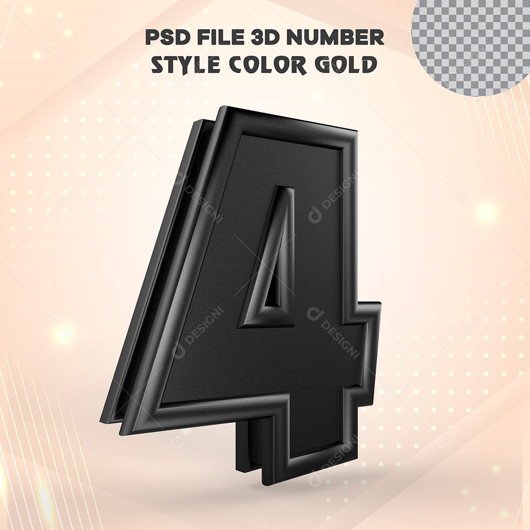 Elemento 3D Número 4 Preto PSD Para Composição