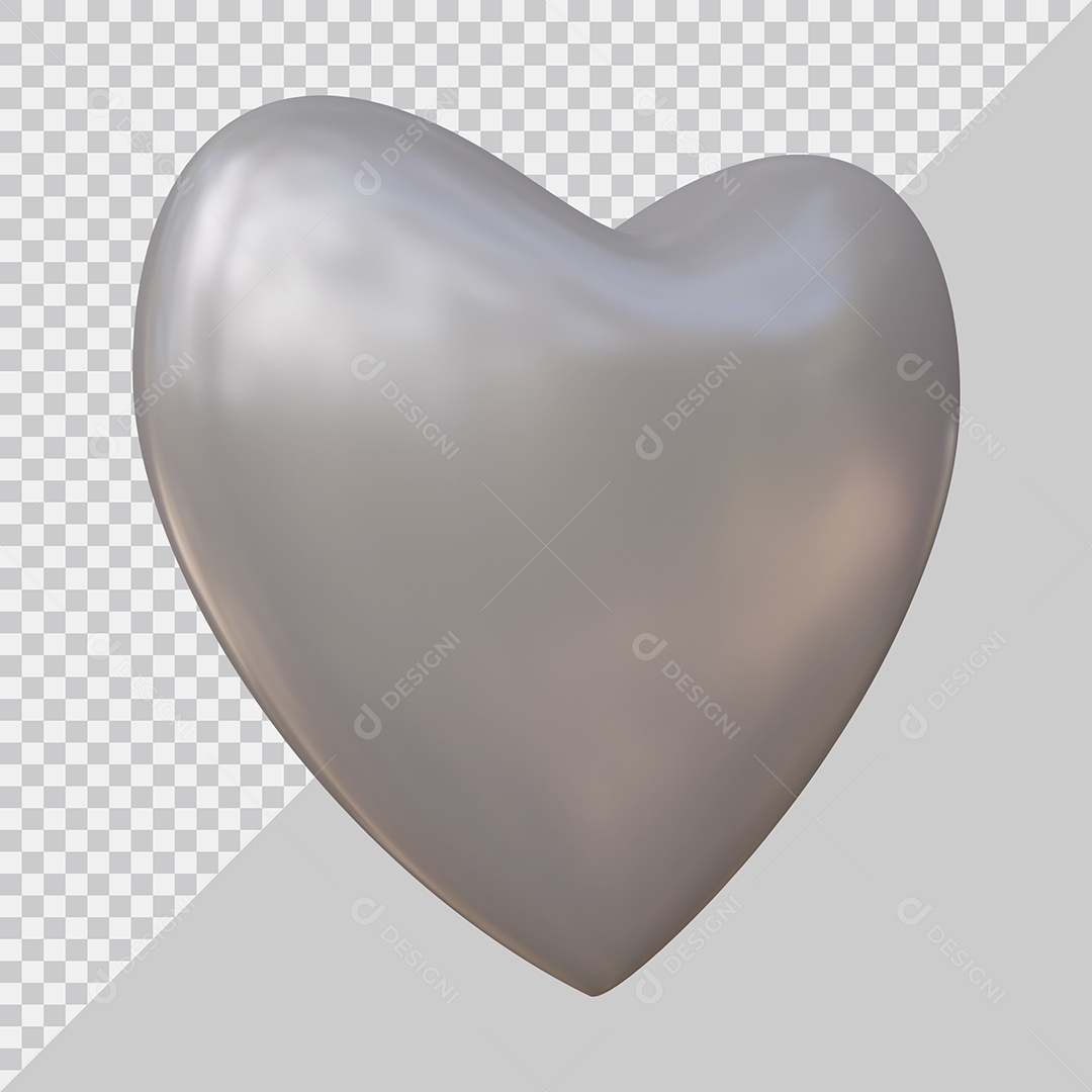 Coração Prata Elemento 3D Para Composição PSD
