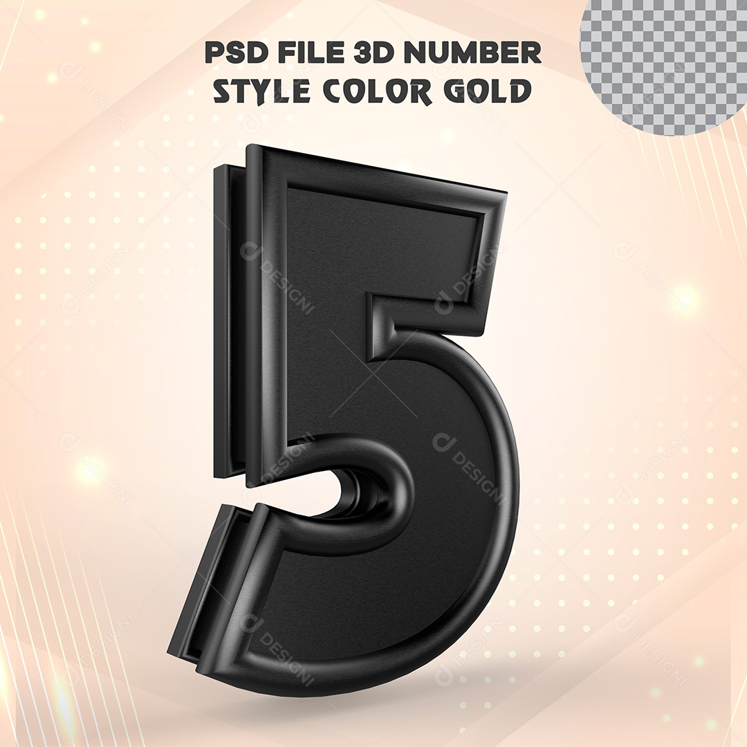 Elemento 3D Número 5 Preto PSD Para Composição