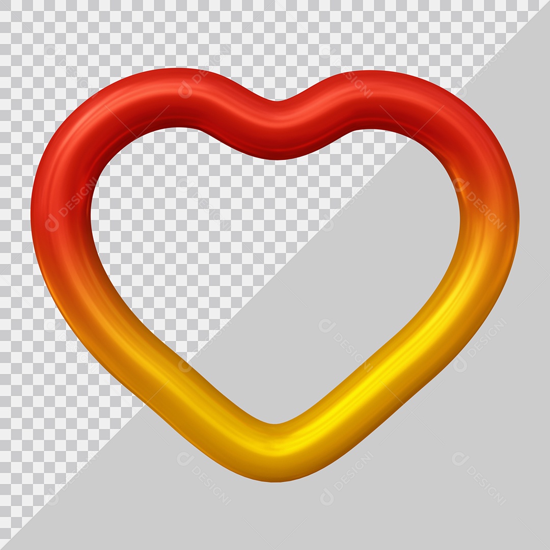 Coração Vermelho e Laranja Elemento 3D Para Composição PSD