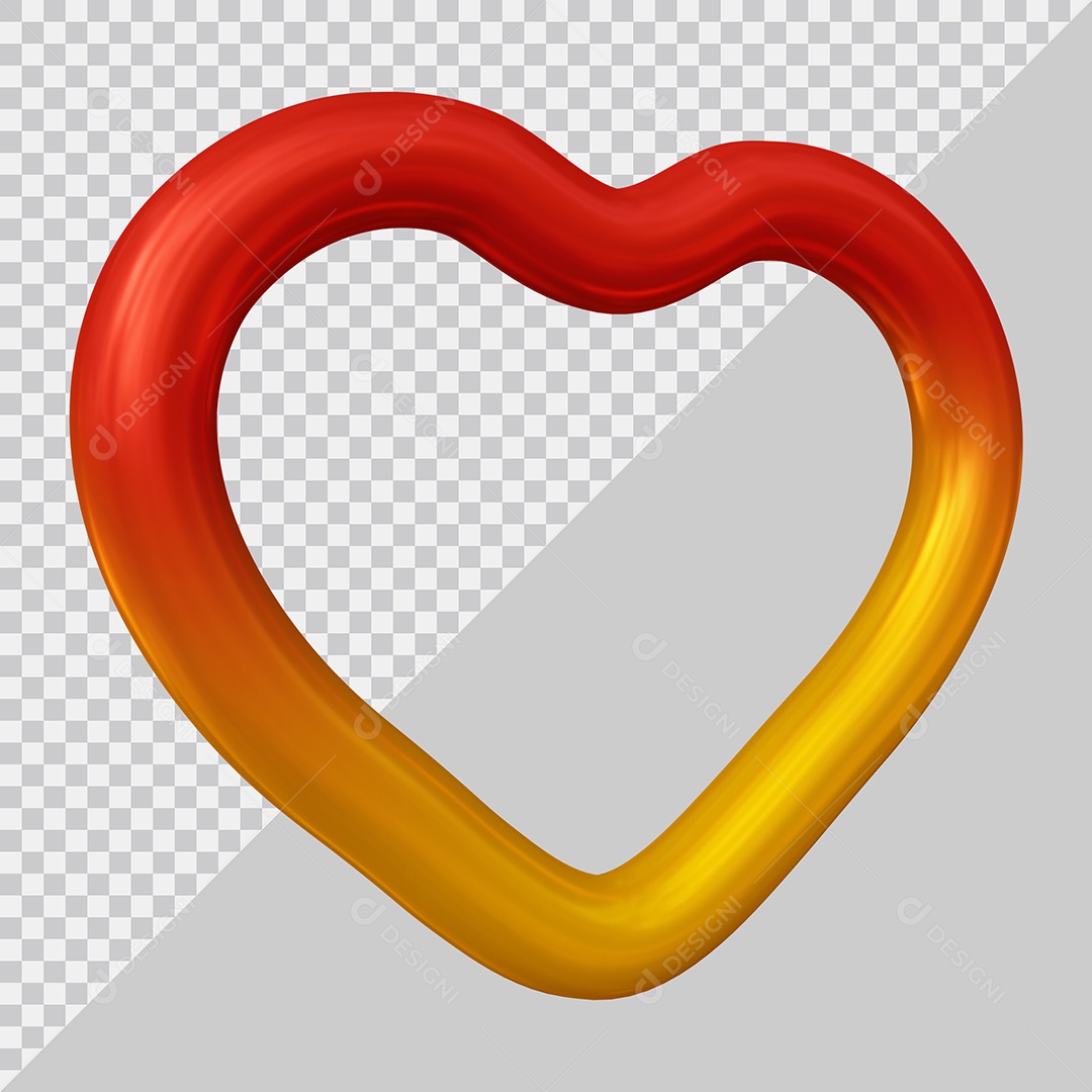 Coração Vermelho e Laranja Elemento 3D Para Composição PSD