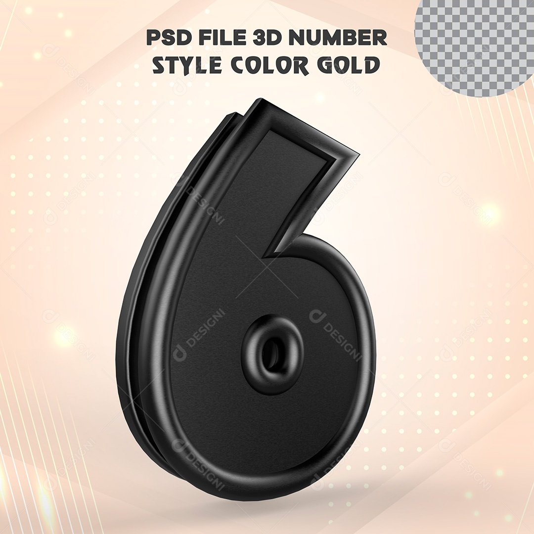 Elemento 3D Número 6 Preto PSD Para Composição