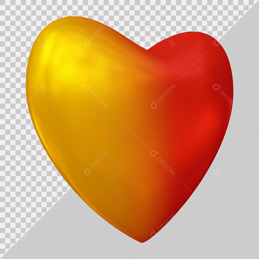 Coração Vermelho e Laranja Elemento 3D Para Composição PSD