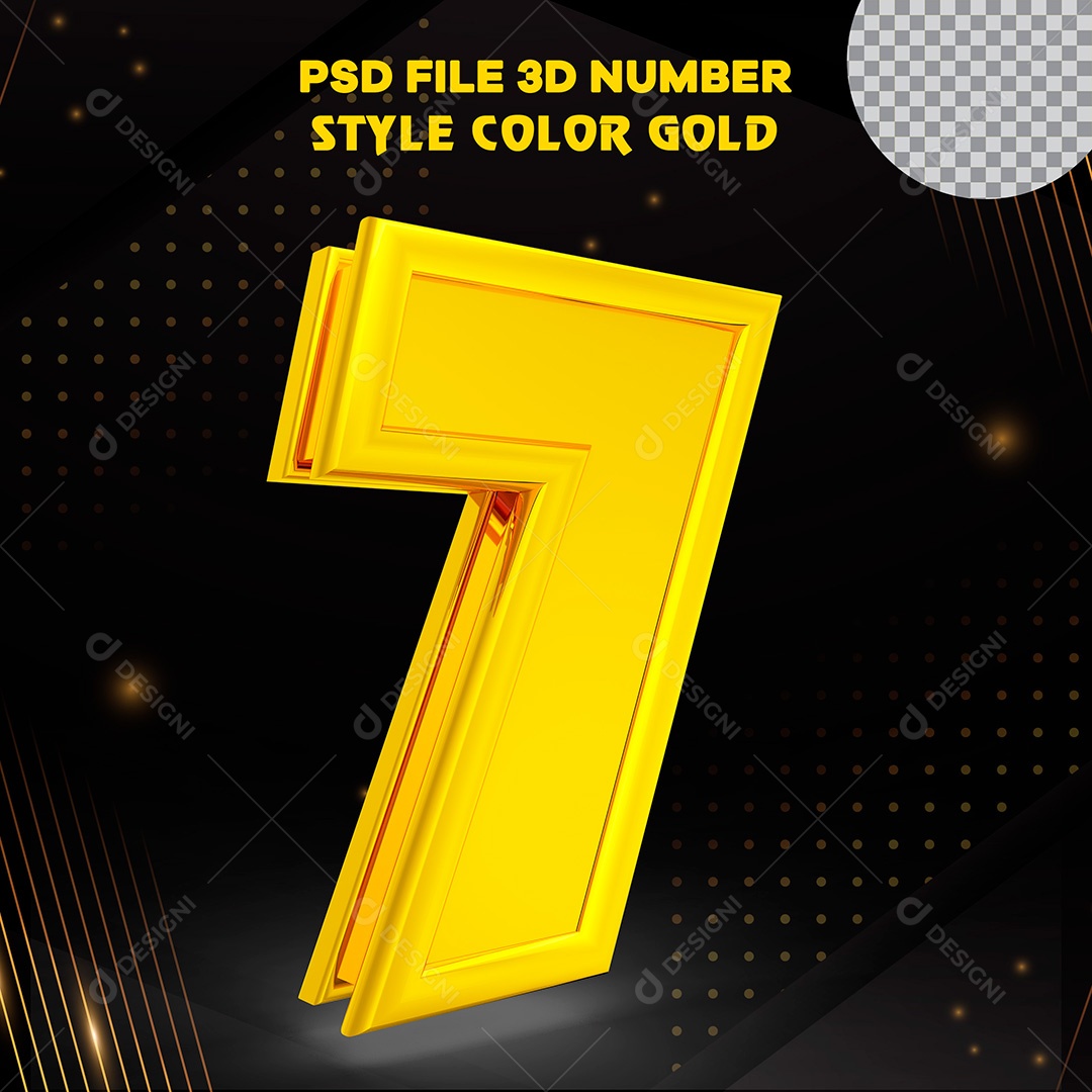 Elemento 3D Número 7 Dourado PSD Para Composição