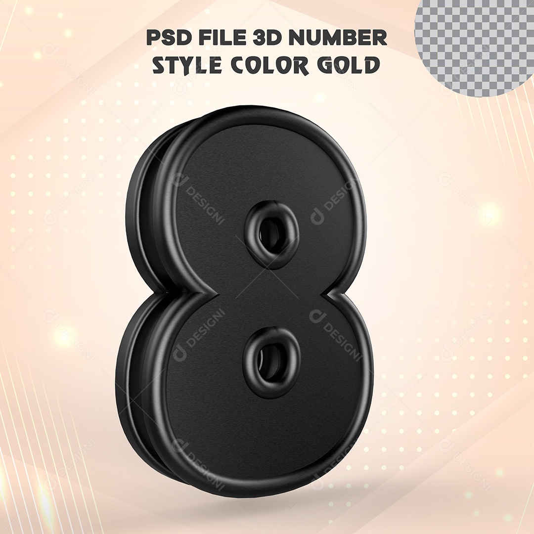 Elemento 3D Número 8 Preto PSD Para Composição