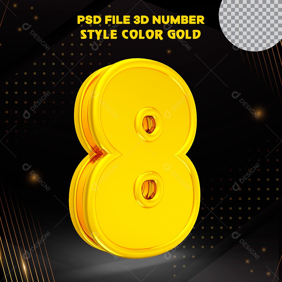 Elemento 3D Número 8 Dourado PSD Para Composição