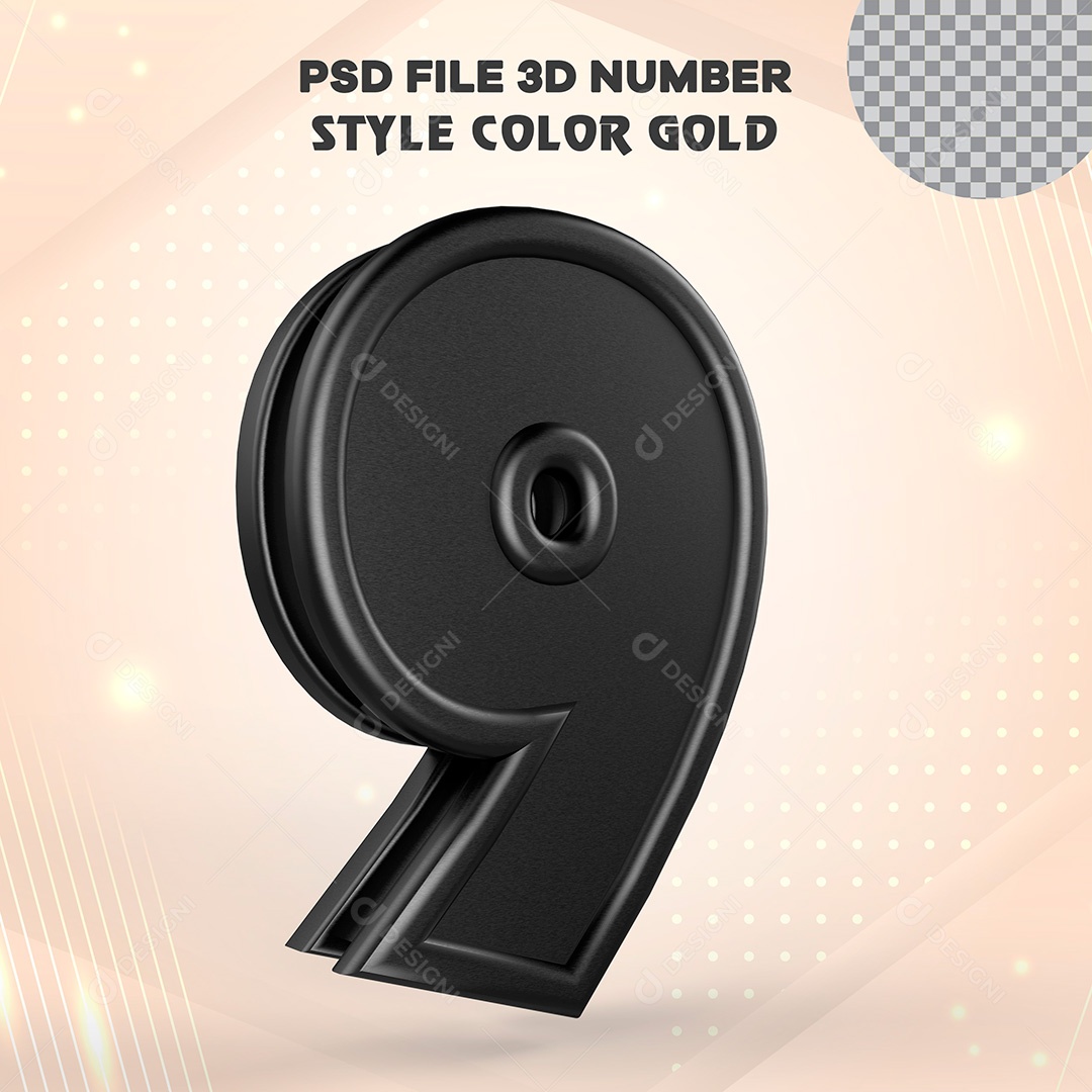 Elemento 3D Número 9 Preto PSD Para Composição