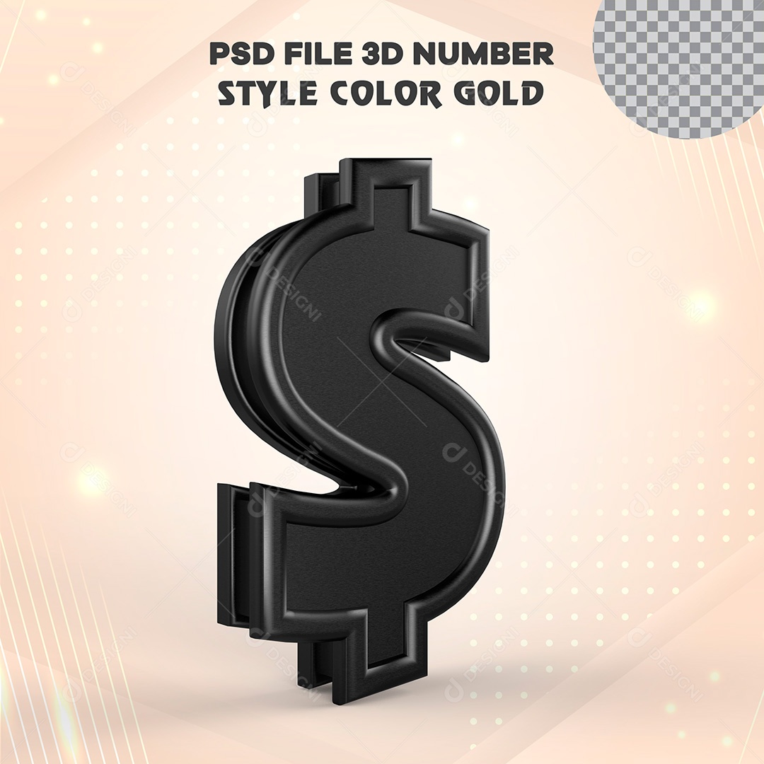 Elemento 3D Cifrão Preto PSD Para Composição