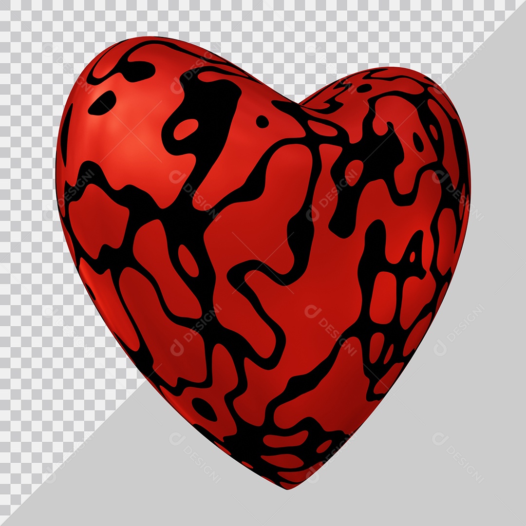 Coração Preto e Vermelho Elemento 3D Para Composição PSD