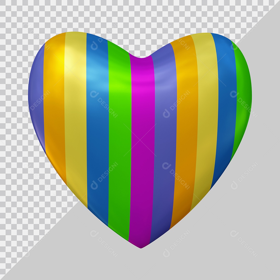 Coração Colorido Elemento 3D Para Composição PSD