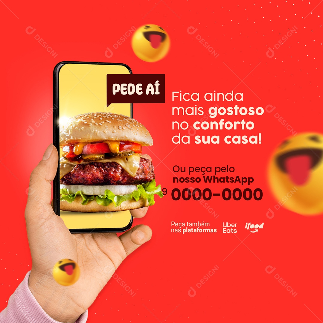 Fica ainda Mais Gostoso no Conforto da Sua Casa Delivery Hambúrguer Social Media PSD Editável