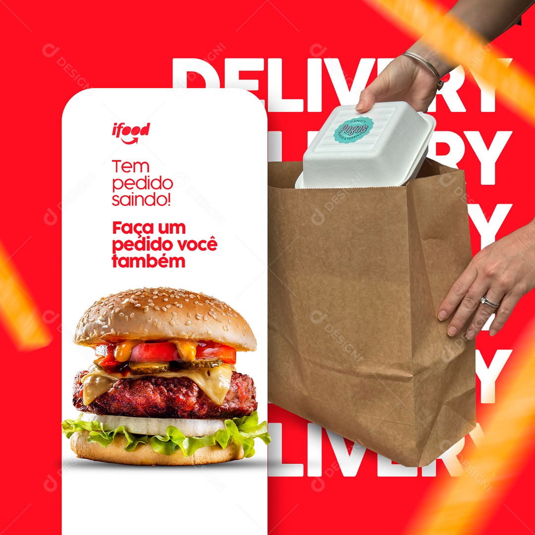 Tem Pedido Saindo Delivery Hambúrguer Social Media PSD Editável
