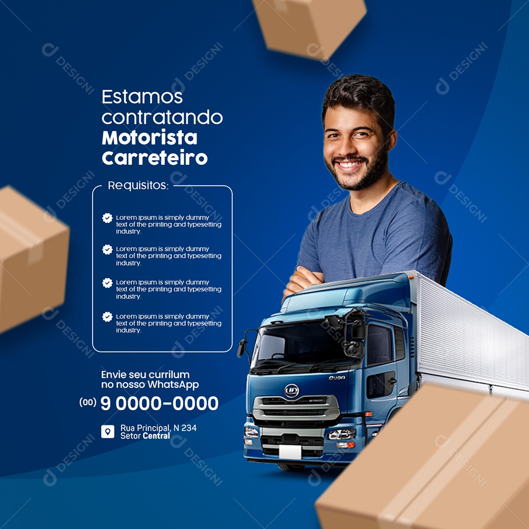 Vagas de Emprego Motorista Carreteiro Social Media PSD Editável
