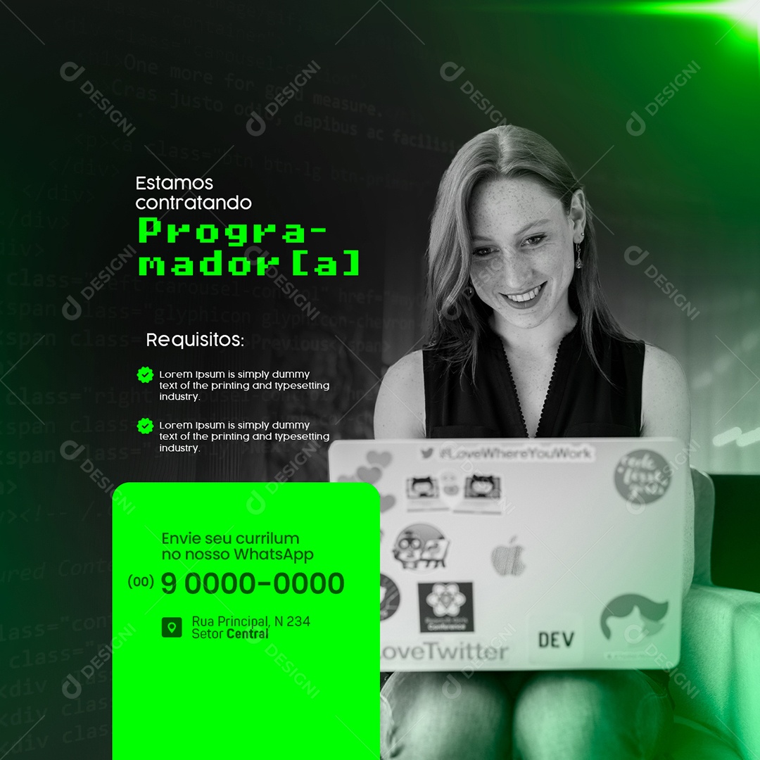Vagas de Emprego Programadora Social Media PSD Editável