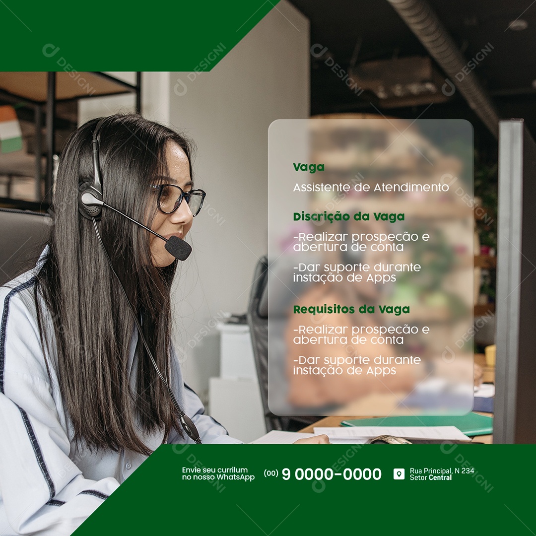 Vagas de Emprego Assistente de Atendimento Social Media PSD Editável