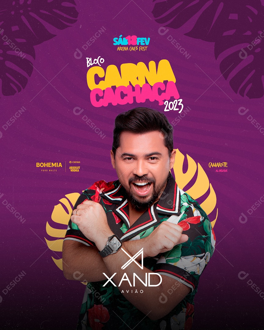 Carna Cachaça Xand Avião Flyer de Carnaval Social Media PSD Editável