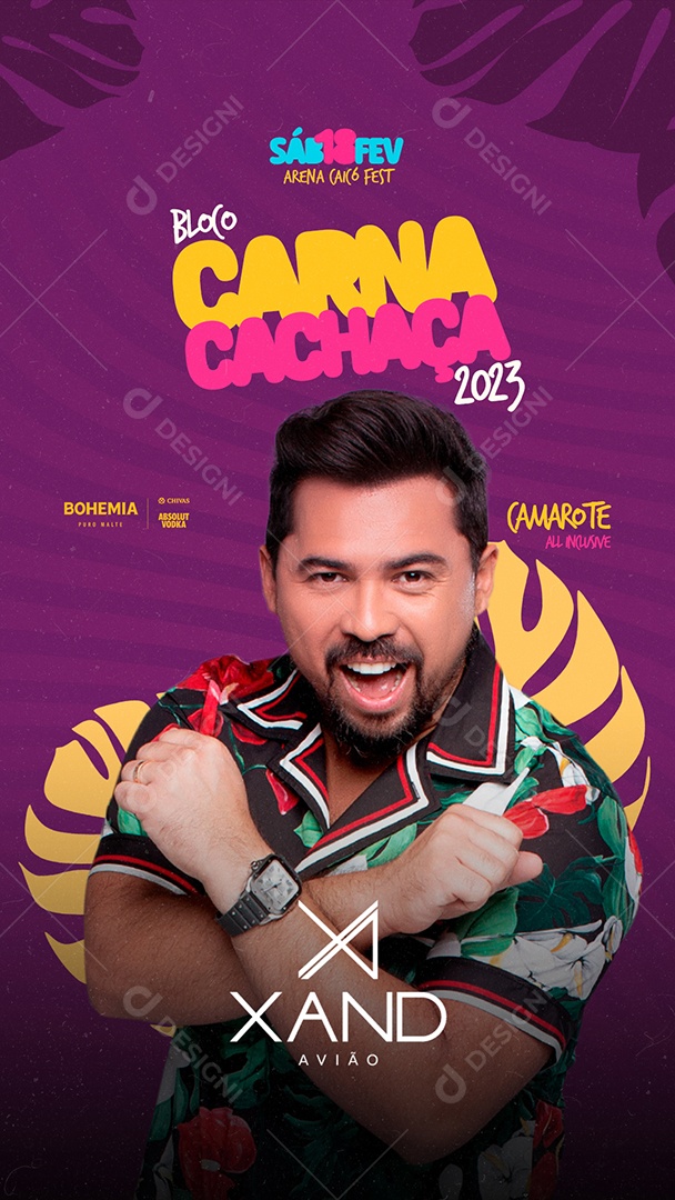 Story Carna Cachaça Xand Avião Flyer de Carnaval Social Media PSD Editável