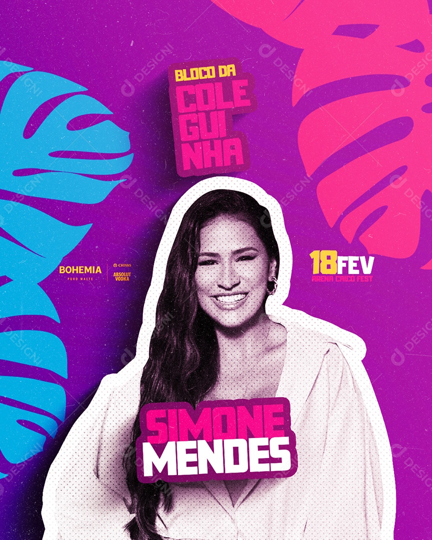 Flyer de Carnaval Bloco da Coleguinha Simone Mentes Social Media PSD Editável