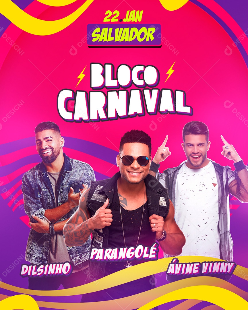 Flyer Bloco de Carnaval Social Media PSD Editável