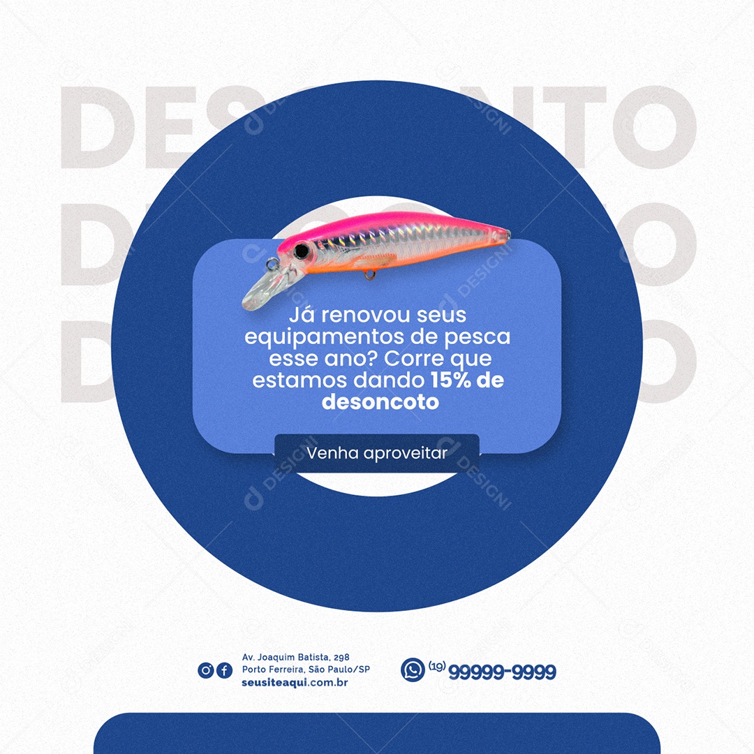 Loja de Equipamentos de Pesca 15% de Desconto Social Media PSD Editável