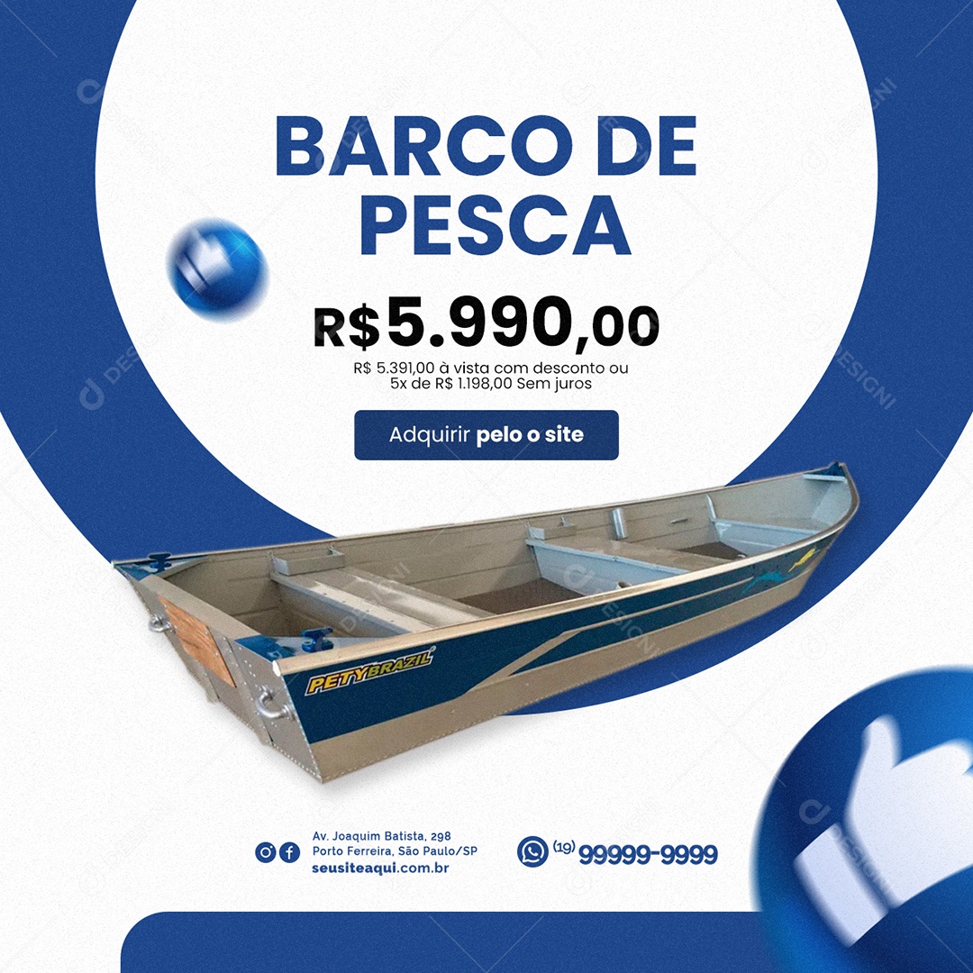 Barco de Pesca 5,990 Loja de Equipamentos de Pesca Social Media PSD Editável