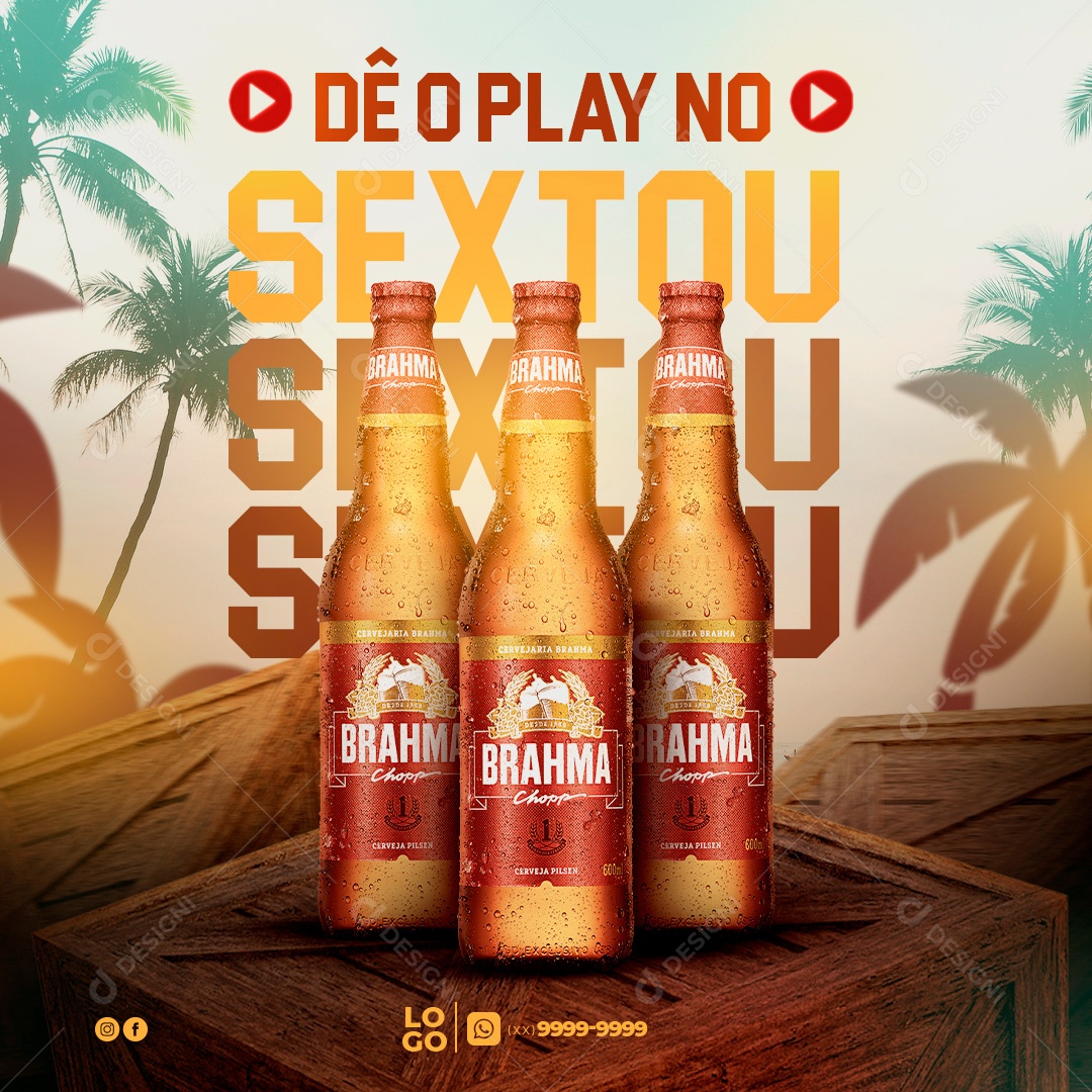 Post Bar Cerveja Give O Play No Sextou Social Media Editable PSD