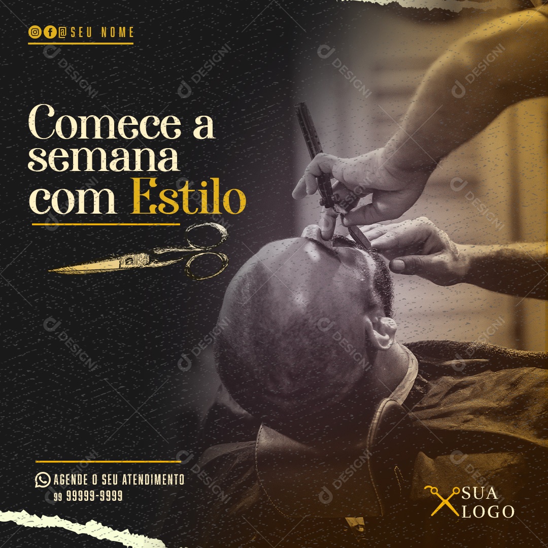 Post Barbearia Comece A Semana Com Estilo Social Media PSD Editável