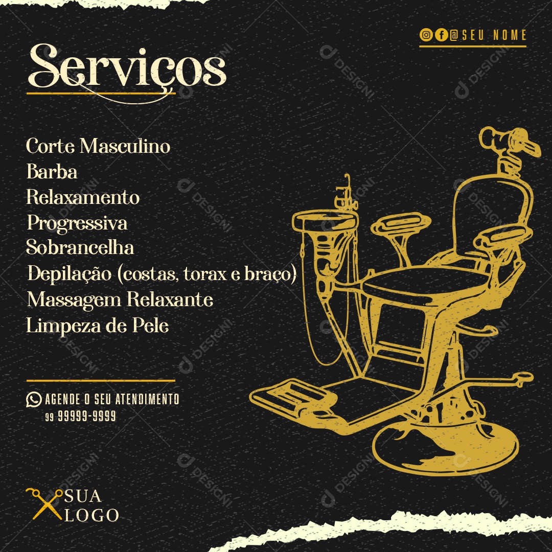 Post Barbearia Serviços Social Media PSD Editável