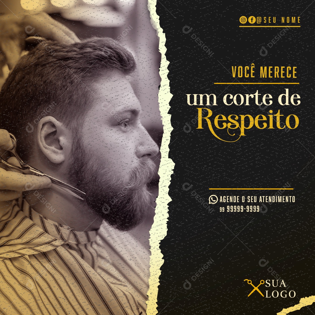 Post Barbearia Um Corte de Respeito Social Media PSD Editável