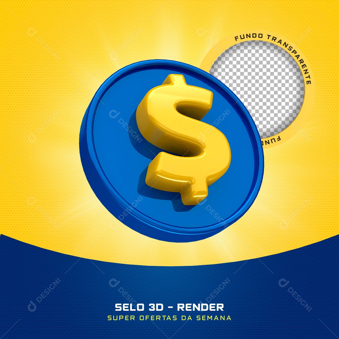 Elemento 3D Moeda de Cifrão PSD Para Composição