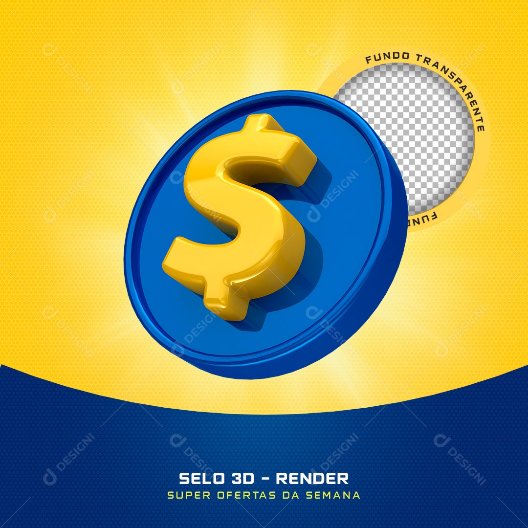 Elemento 3D Moeda de Cifrão PSD Para Composição