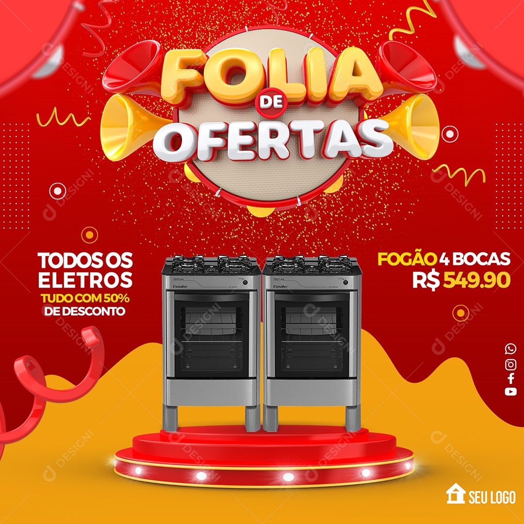 Folia de Ofertas Todos os Eletros Tudo Com 50% de Desconto Social Media PSD Editável