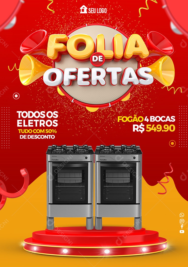 Folia de Ofertas Todos os Eletros Tudo Com 50% de Desconto Social Media PSD Editável