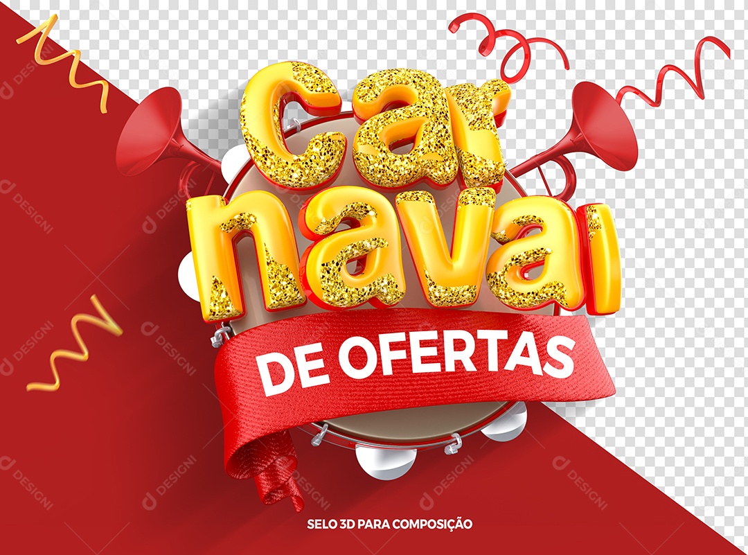 Selo 3D Para Composição Carnaval de Ofertas PSD