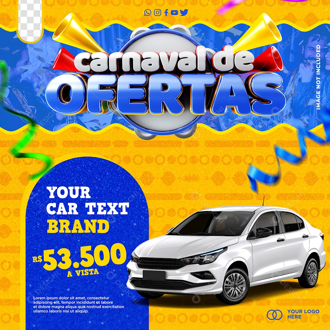 Post Concessionária Carnaval de Ofertas Social Media PSD Editável