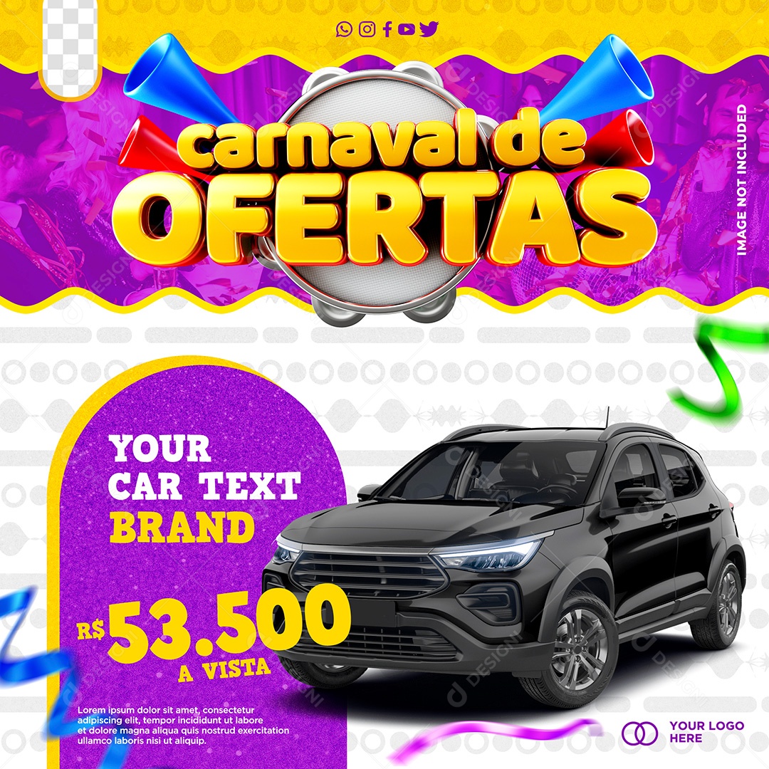 Post Concessionária Carnaval de OfertasSocial Media PSD Editável