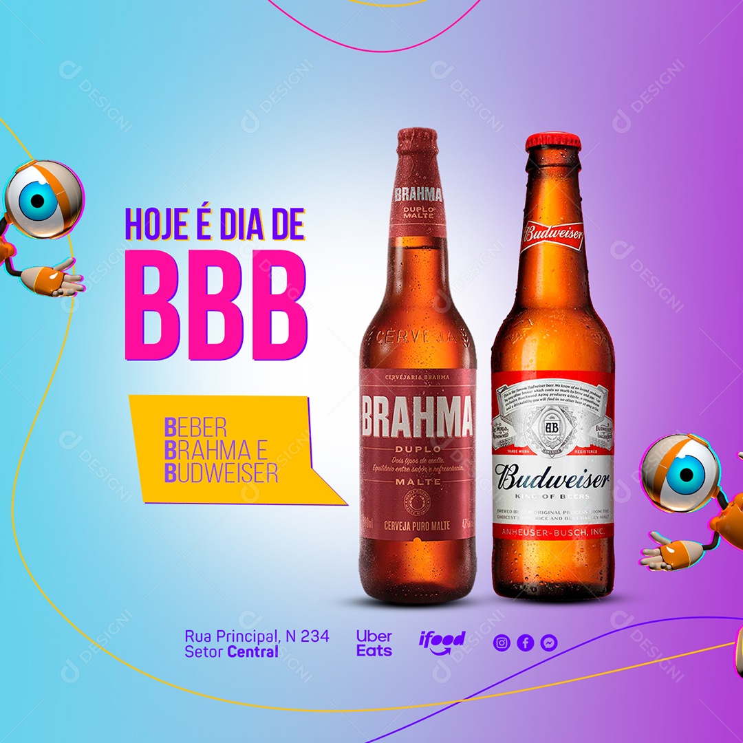 Hoje é Dia de BBB Beber Brahma é Budweiser Social Media PSD Editável