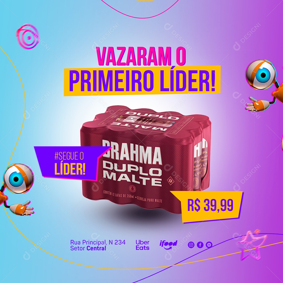 Vazaram o Primeiro Líder Brahma Duplo Malte BBB Social Media PSD Editável