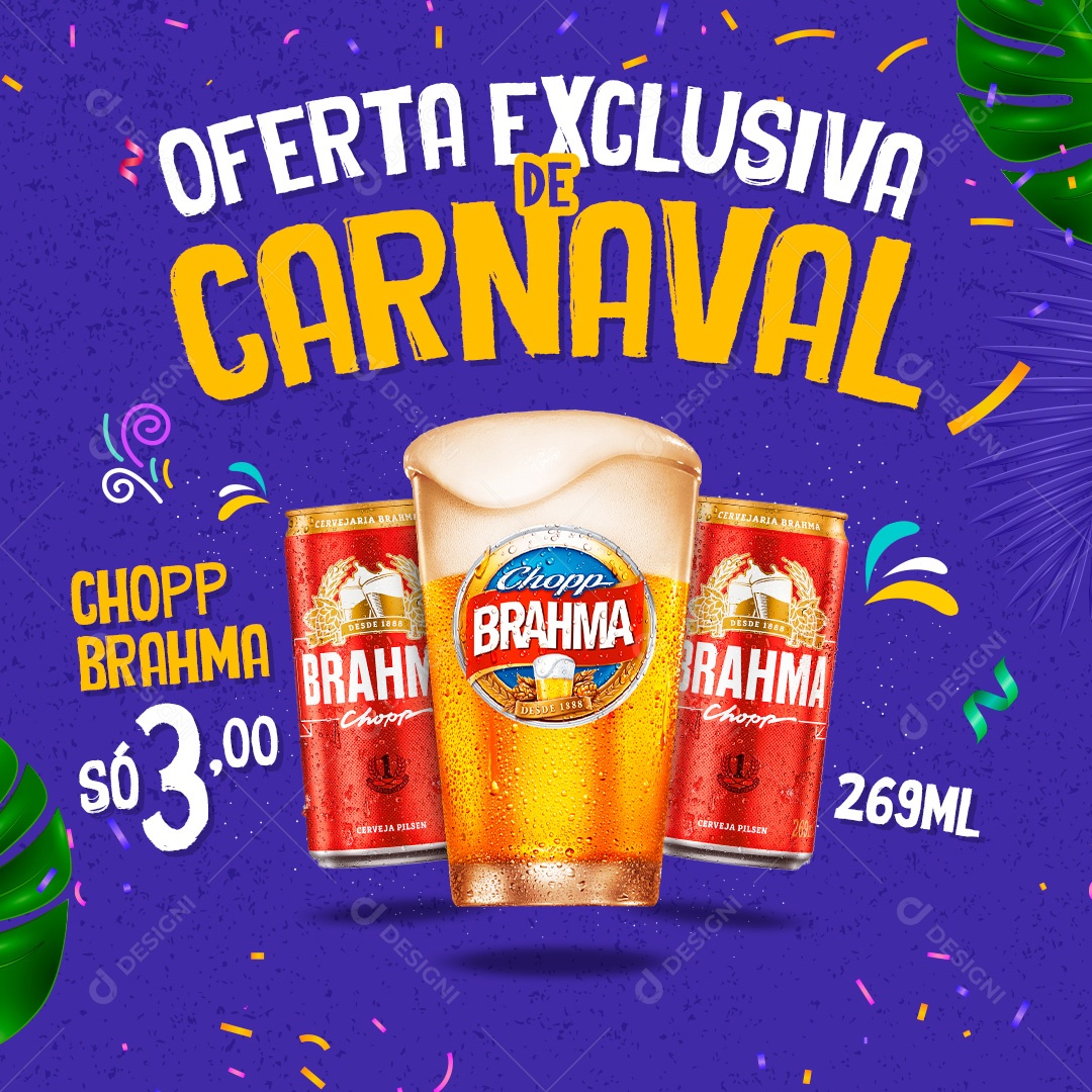 Post Cerveja Oferta Exclusiva de Carnaval Social Media PSD Editável