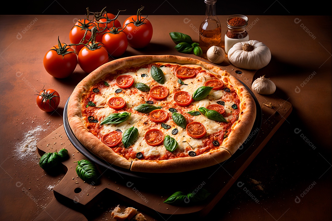 Pizza sobre uma mesa de uma pizzaria