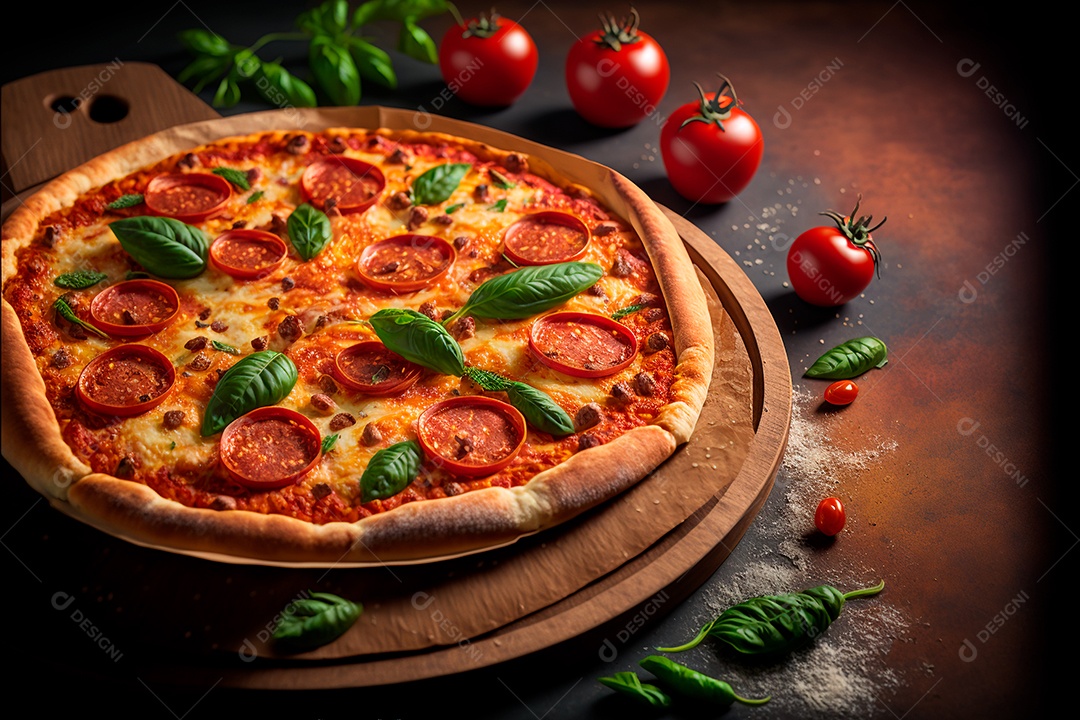 Pizza sobre uma mesa de uma pizzaria