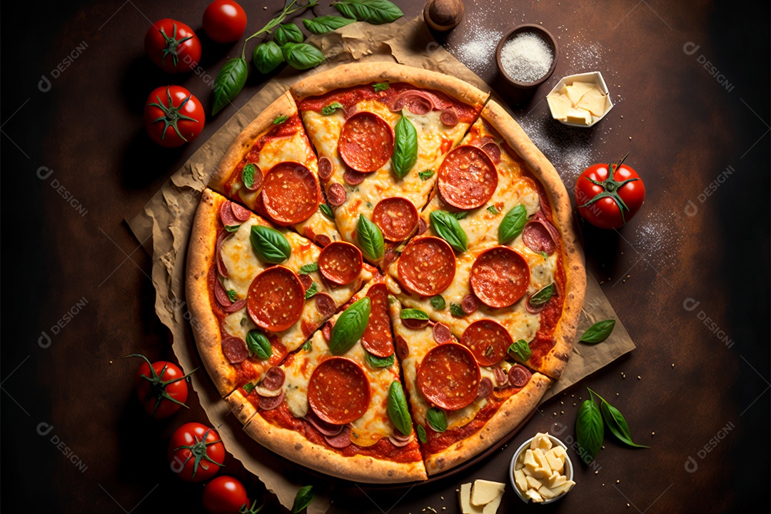 Pizza sobre uma mesa de uma pizzaria