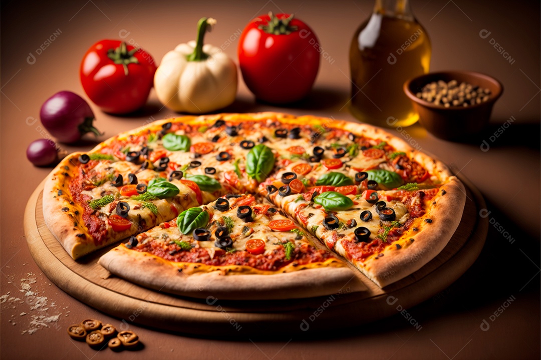 Pizza sobre uma mesa de uma pizzaria