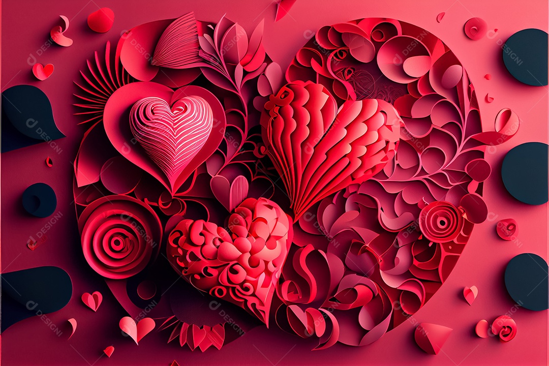 Amor, dia dos namorados.12 de junho Estilo de corte de papel 3D arte gerada